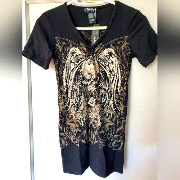 โ ๐NWT From Los Angeles By Bus Stop Gorgeous Rhinestone Skull Top๐ค๐ - Picture 1 of 2